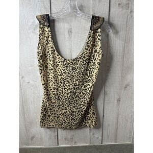 Kardashian Collection XS Leopard Print Beaded & Chain Embellished Tank Top